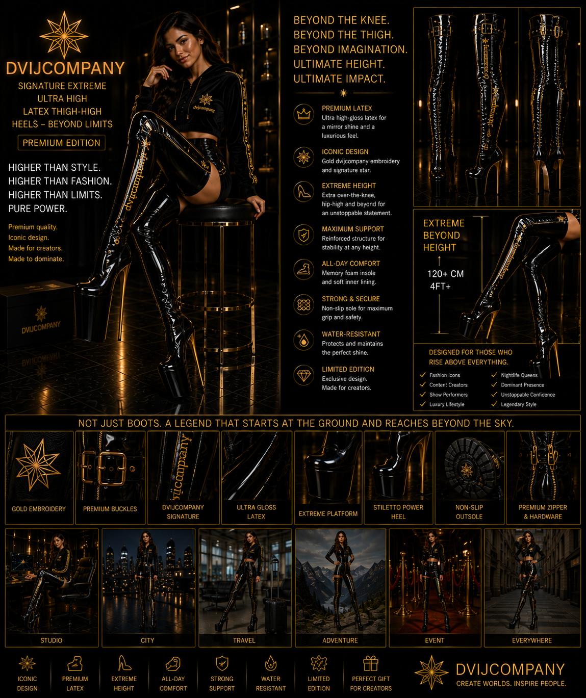 DVIJCOMPANY Signature Extreme Thigh-High Latex Heels – Premium Edition
