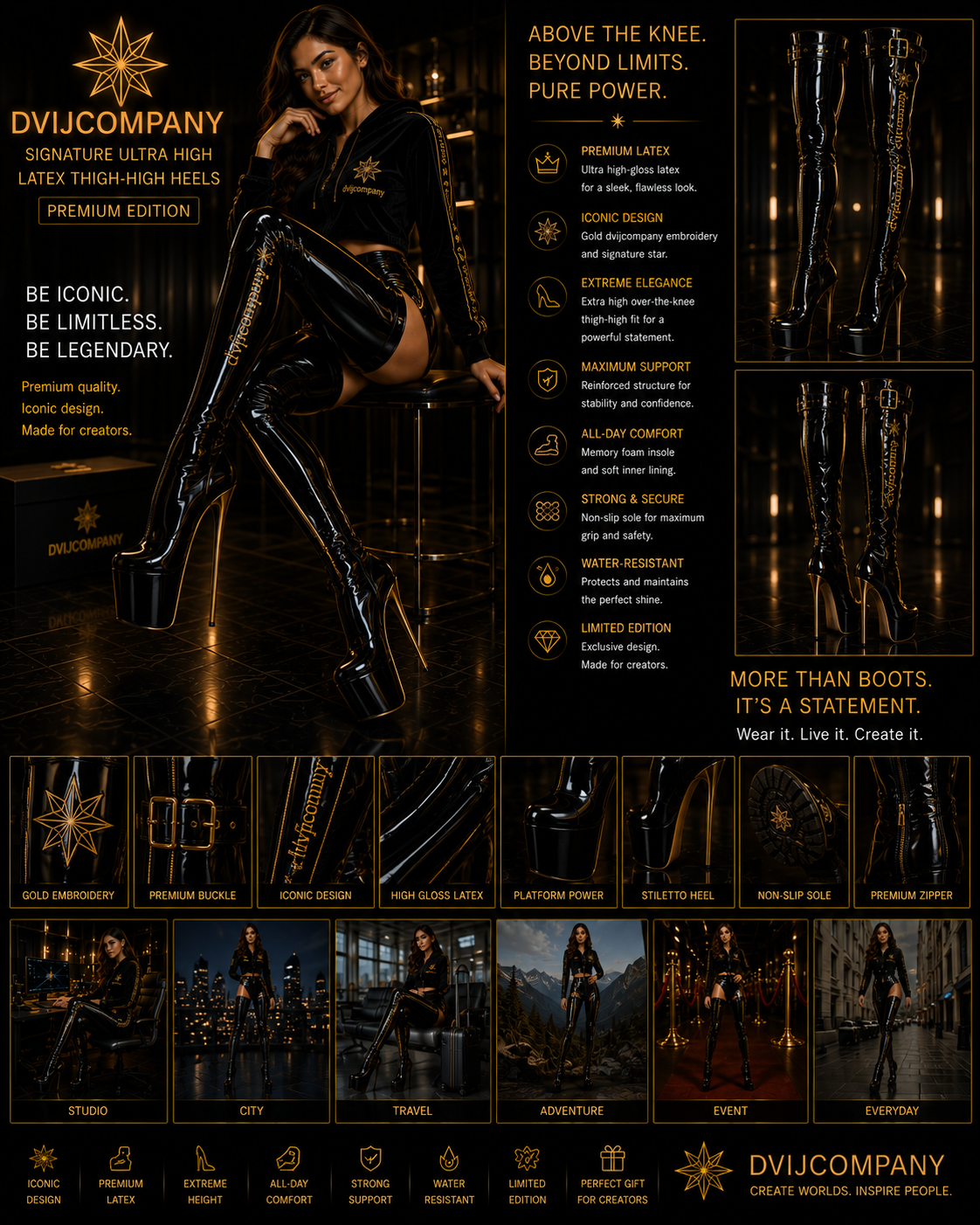 DVIJCOMPANY Signature Over-the-Knee Latex Heels – Premium Edition