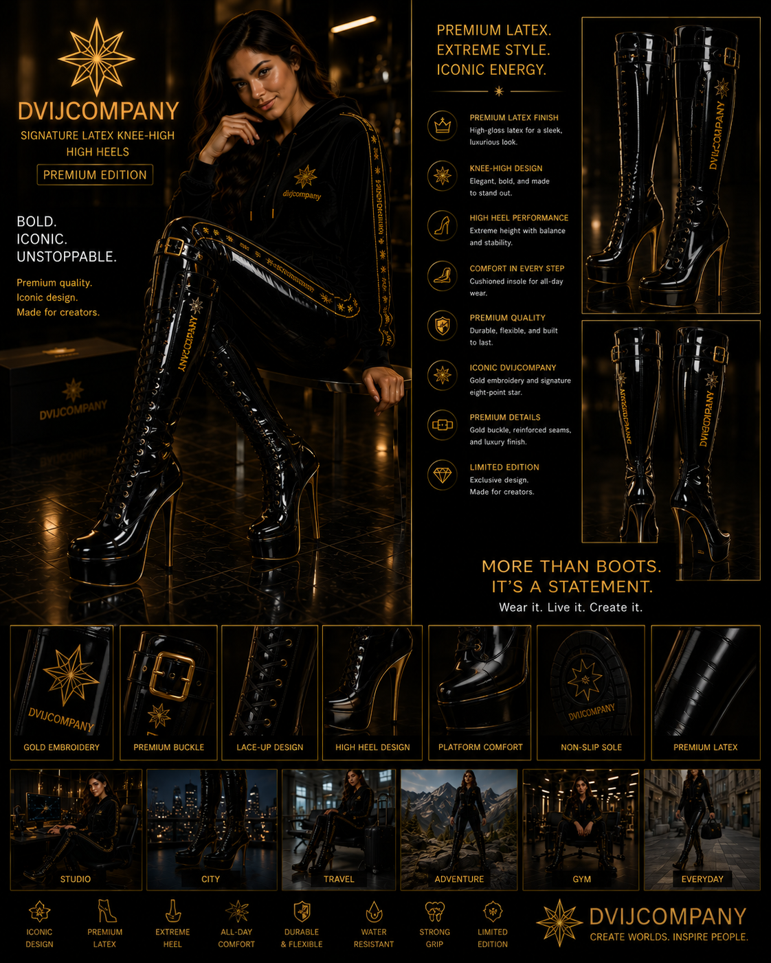 DVIJCOMPANY Signature Latex Knee-High Heels – Premium Edition