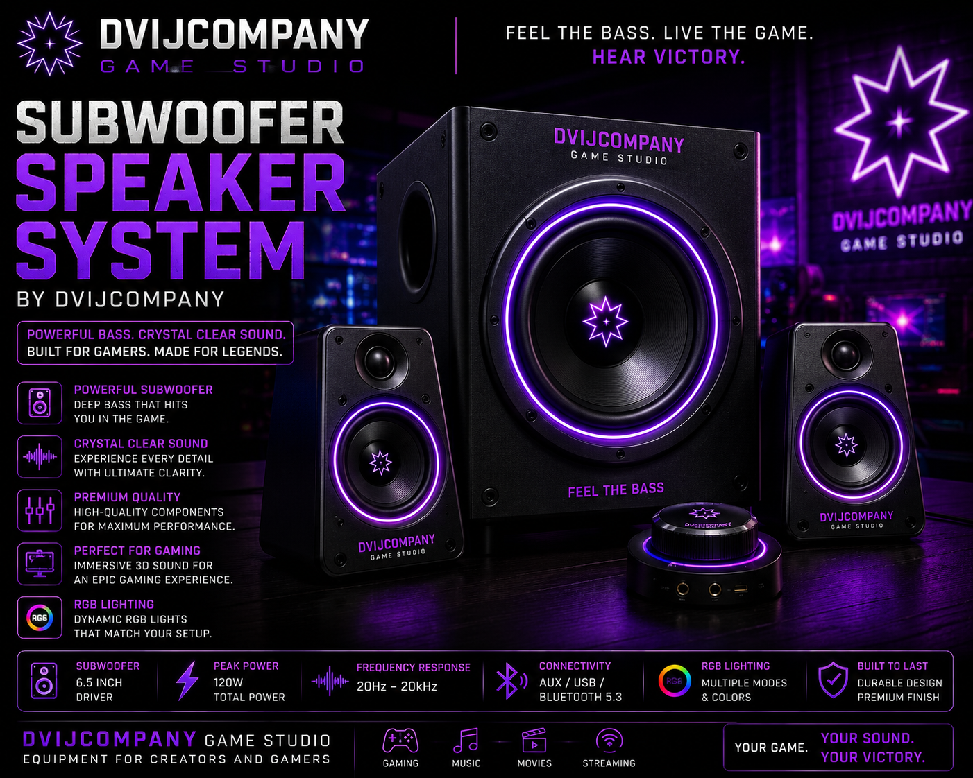 🔊 DVIJCOMPANY RGB SUBWOOFER SPEAKER SYSTEM
