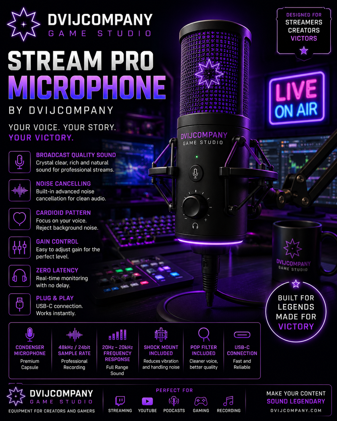 🎙️ DVIJCOMPANY STREAM PRO MICROPHONE