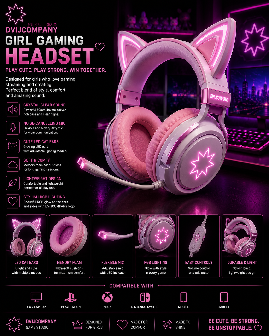 🎀 DVIJCOMPANY CAT EAR RGB HEADSET